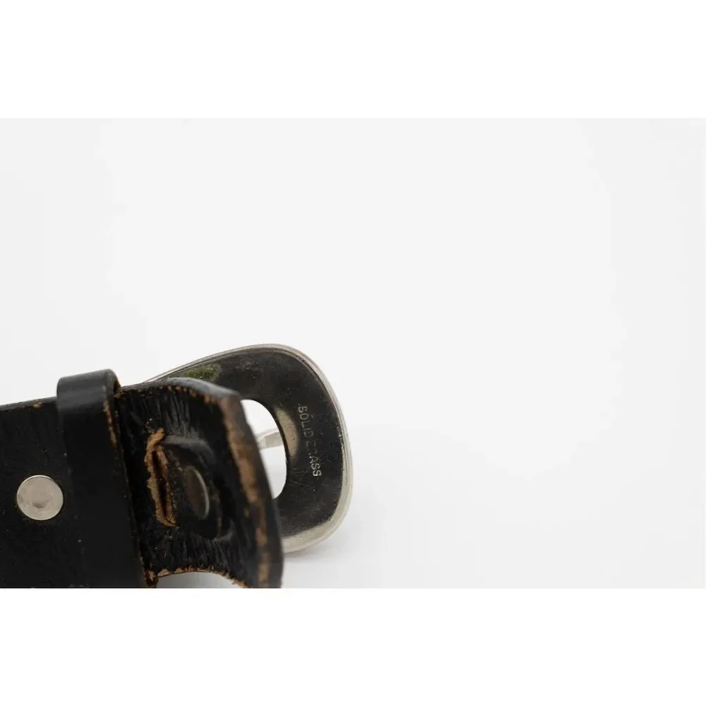 Vintage‎ Black Leather Belt Solid Brass Buckle Men’s Size 40 Distressed